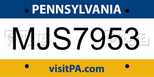 MJS7953 Pennsylvania License Plate
