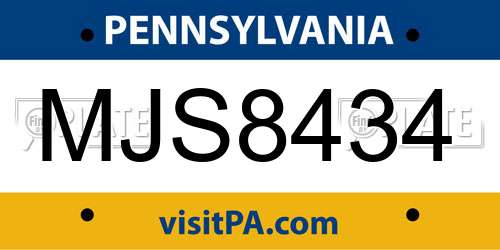 MJS8434 Pennsylvania License Plate