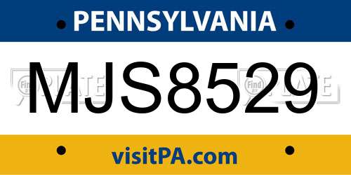MJS8529 Pennsylvania License Plate