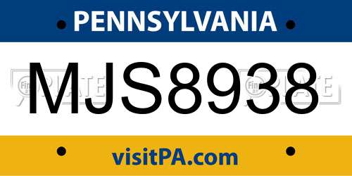 MJS8938 Pennsylvania License Plate