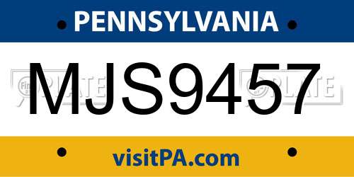 MJS9457 Pennsylvania License Plate