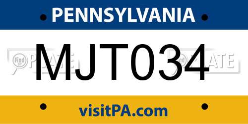MJT034 Pennsylvania License Plate
