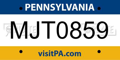 MJT0859 Pennsylvania License Plate