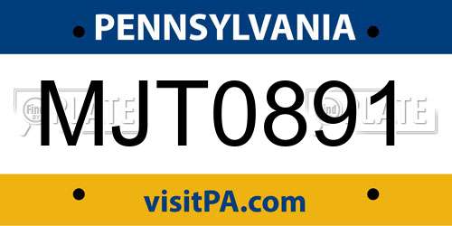 MJT0891 Pennsylvania License Plate