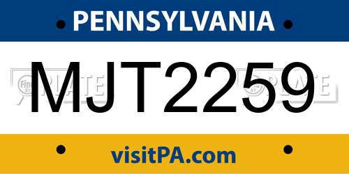 MJT2259 Pennsylvania License Plate
