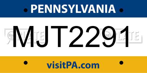 MJT2291 Pennsylvania License Plate