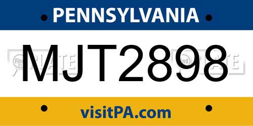 MJT2898 Pennsylvania License Plate