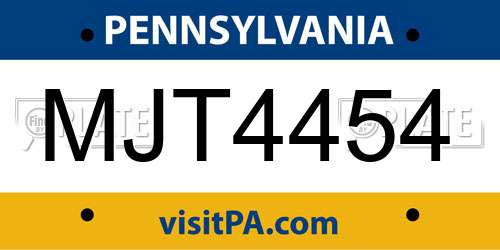 MJT4454 Pennsylvania License Plate