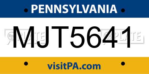 MJT5641 Pennsylvania License Plate