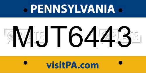 MJT6443 Pennsylvania License Plate