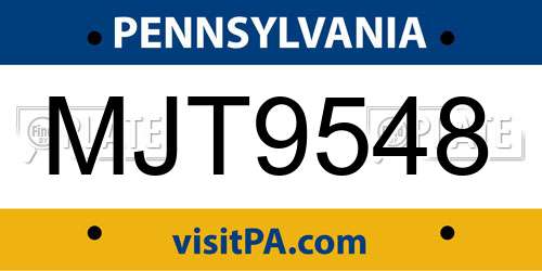 MJT9548 Pennsylvania License Plate