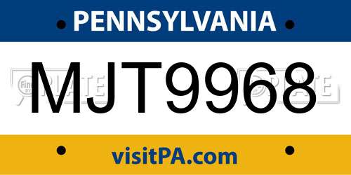 MJT9968 Pennsylvania License Plate