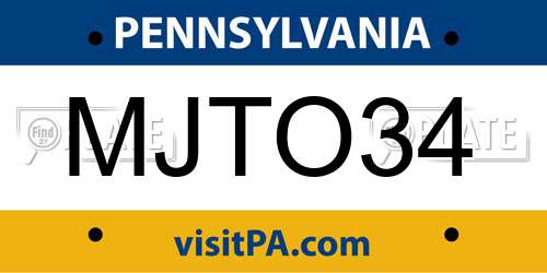 MJTO34 Pennsylvania License Plate
