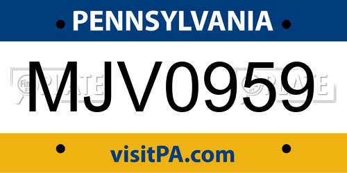 MJV0959 Pennsylvania License Plate