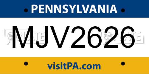 MJV2626 Pennsylvania License Plate
