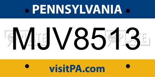 MJV8513 Pennsylvania License Plate