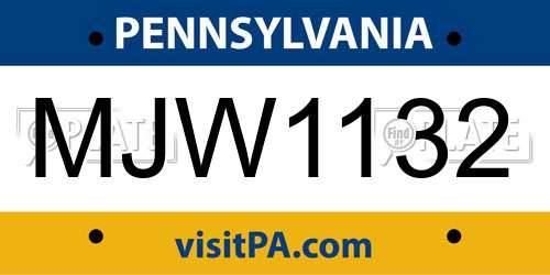 MJW1132 Pennsylvania License Plate