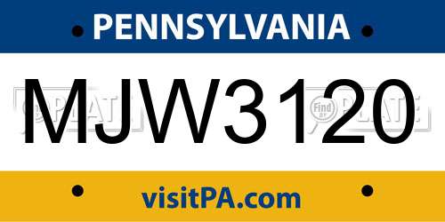 MJW3120 Pennsylvania License Plate
