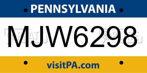 MJW6298 Pennsylvania License Plate