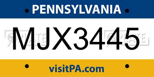 MJX3445 Pennsylvania License Plate