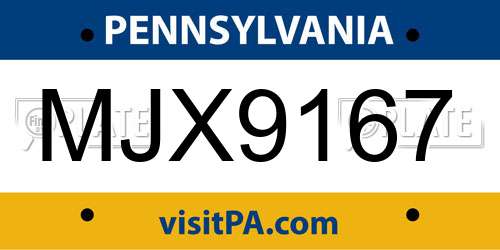 MJX9167 Pennsylvania License Plate