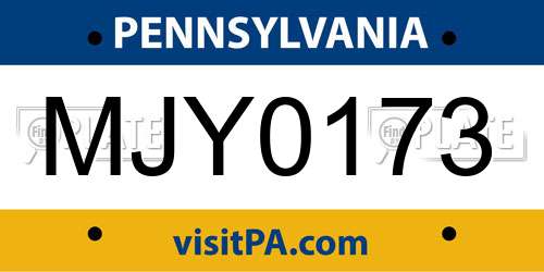 MJY0173 Pennsylvania License Plate