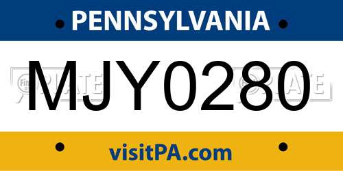 MJY0280 Pennsylvania License Plate