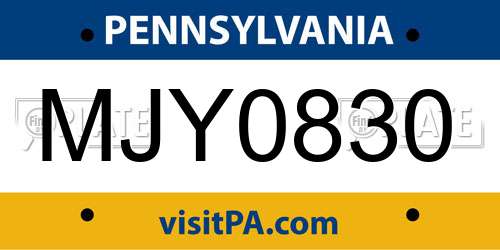 MJY0830 Pennsylvania License Plate