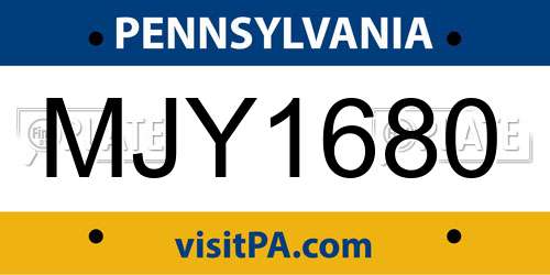 MJY1680 Pennsylvania License Plate