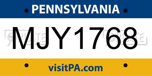 MJY1768 Pennsylvania License Plate