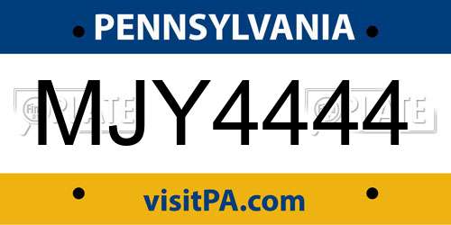 MJY4444 Pennsylvania License Plate