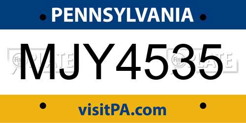 MJY4535 Pennsylvania License Plate