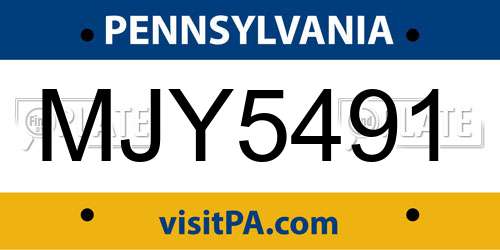 MJY5491 Pennsylvania License Plate