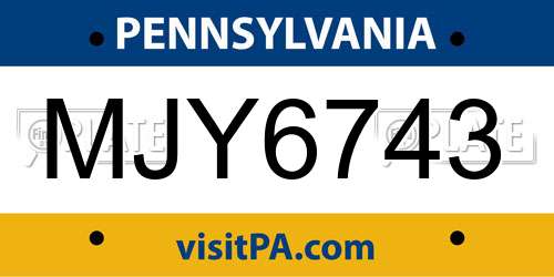 MJY6743 Pennsylvania License Plate