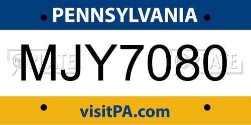 MJY7080 Pennsylvania License Plate