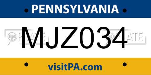 MJZ034 Pennsylvania License Plate