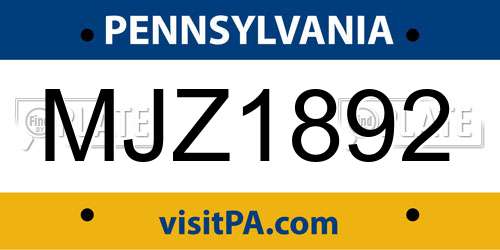 MJZ1892 Pennsylvania License Plate