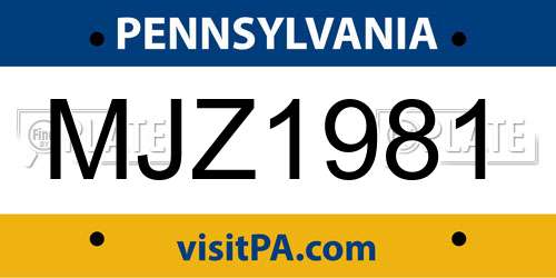 MJZ1981 Pennsylvania License Plate