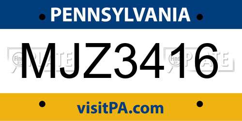 MJZ3416 Pennsylvania License Plate