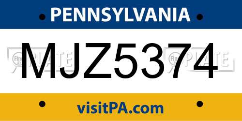 MJZ5374 Pennsylvania License Plate