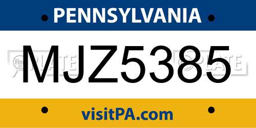 MJZ5385 Pennsylvania License Plate
