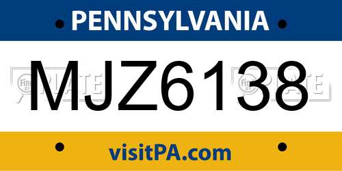 MJZ6138 Pennsylvania License Plate