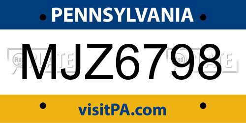 MJZ6798 Pennsylvania License Plate
