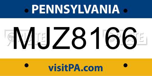 MJZ8166 Pennsylvania License Plate