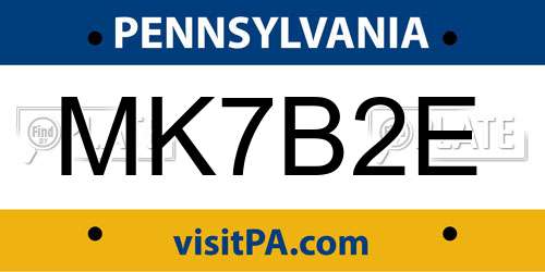 MK7B2E Pennsylvania License Plate