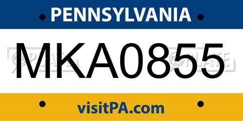 MKA0855 Pennsylvania License Plate