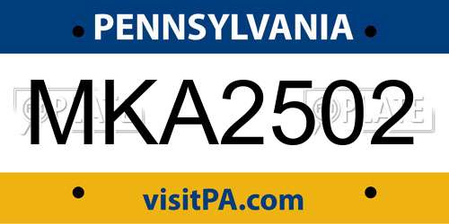 MKA2502 Pennsylvania License Plate