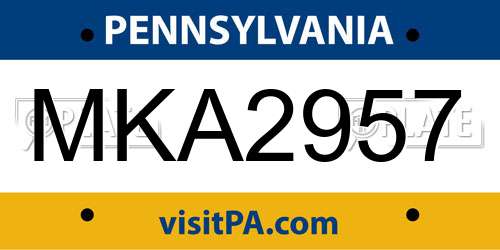 MKA2957 Pennsylvania License Plate