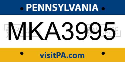 MKA3995 Pennsylvania License Plate
