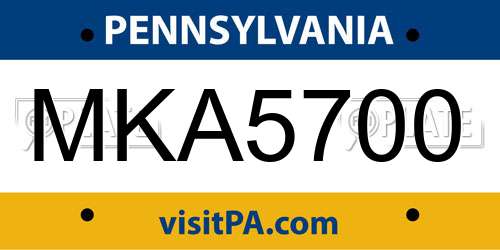 MKA5700 Pennsylvania License Plate